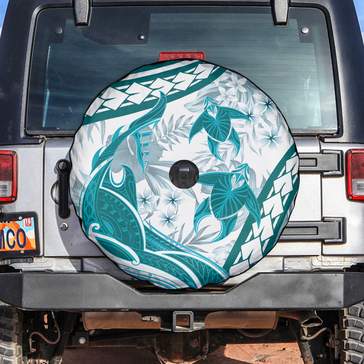 Cyan Polynesia Spare Tire Cover Polynesian Turtle Shark Tattoo Tropical Vintage LT14 Cyan - Polynesian Pride