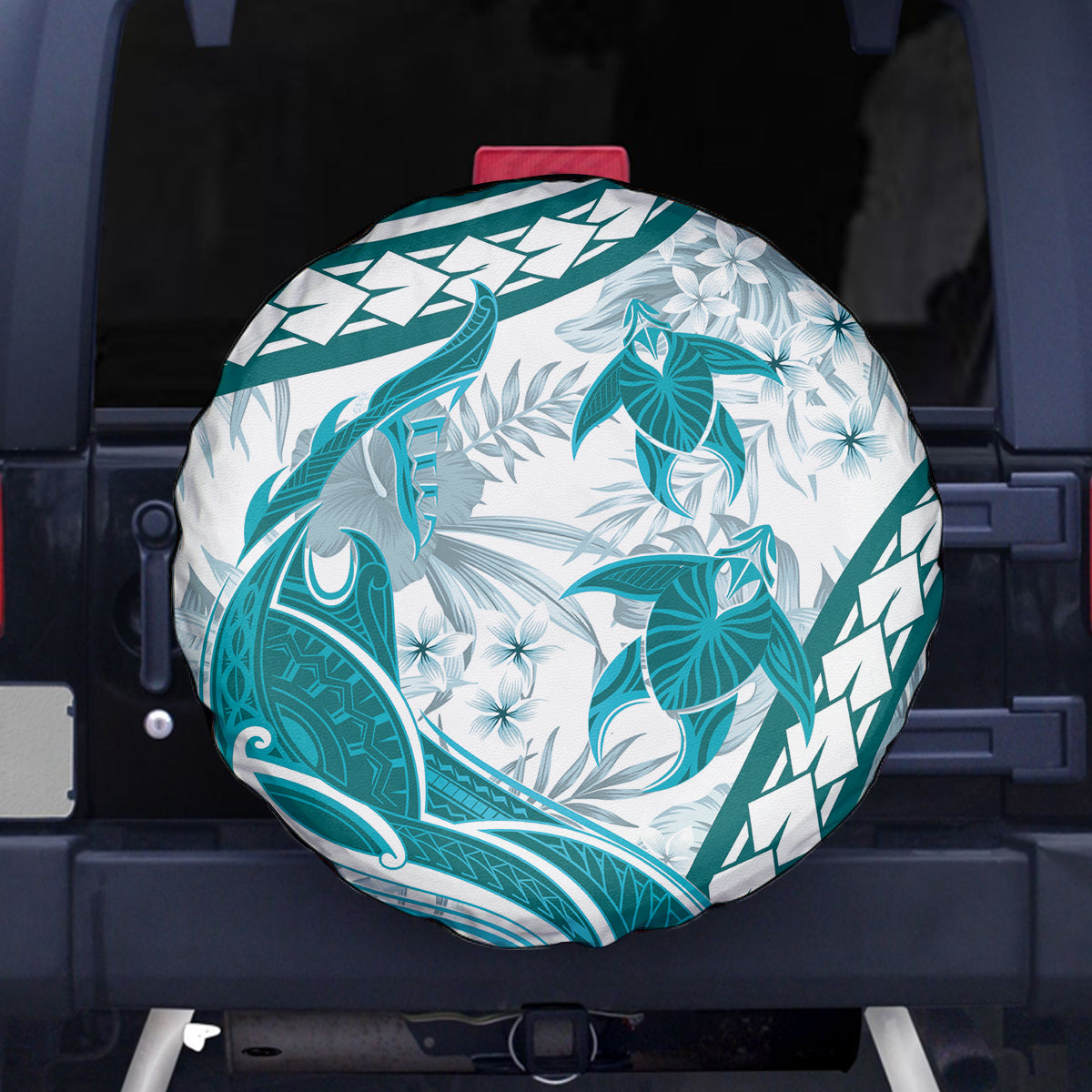 Cyan Polynesia Spare Tire Cover Polynesian Turtle Shark Tattoo Tropical Vintage LT14 - Polynesian Pride