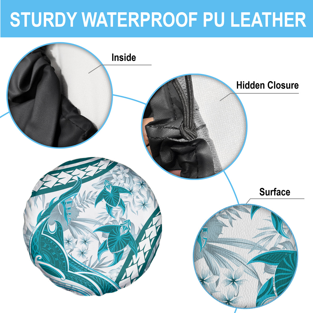 Cyan Polynesia Spare Tire Cover Polynesian Turtle Shark Tattoo Tropical Vintage LT14 - Polynesian Pride
