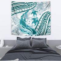 Cyan Polynesia Tapestry Polynesian Turtle Shark Tattoo Tropical Vintage