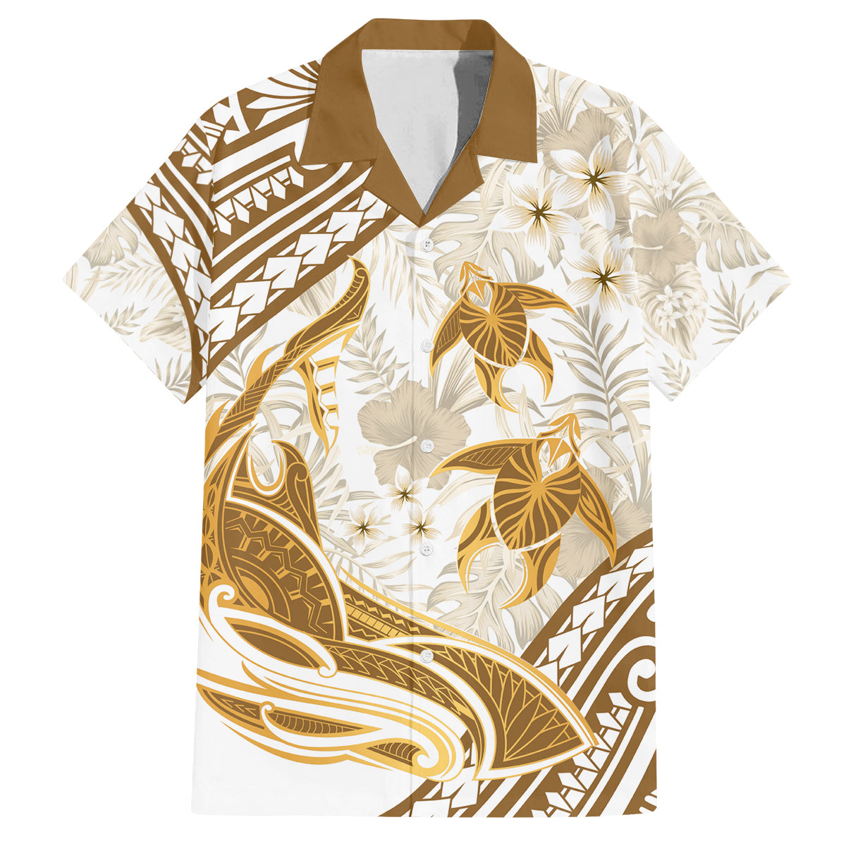 Gold Polynesia Family Matching Summer Maxi Dress and Hawaiian Shirt Polynesian Turtle Shark Tattoo Tropical Vintage LT14 Dad's Shirt - Short Sleeve Gold - Polynesian Pride