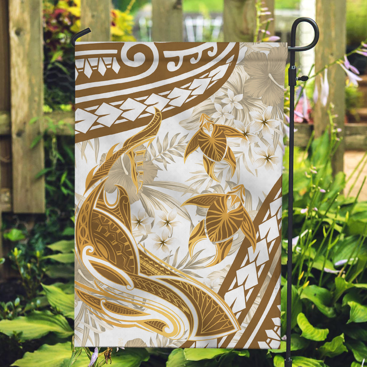 Gold Polynesia Garden Flag Polynesian Turtle Shark Tattoo Tropical Vintage LT14 Garden Flag Gold - Polynesian Pride