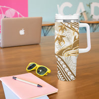 Gold Polynesia Tumbler With Handle Polynesian Turtle Shark Tattoo Tropical Vintage