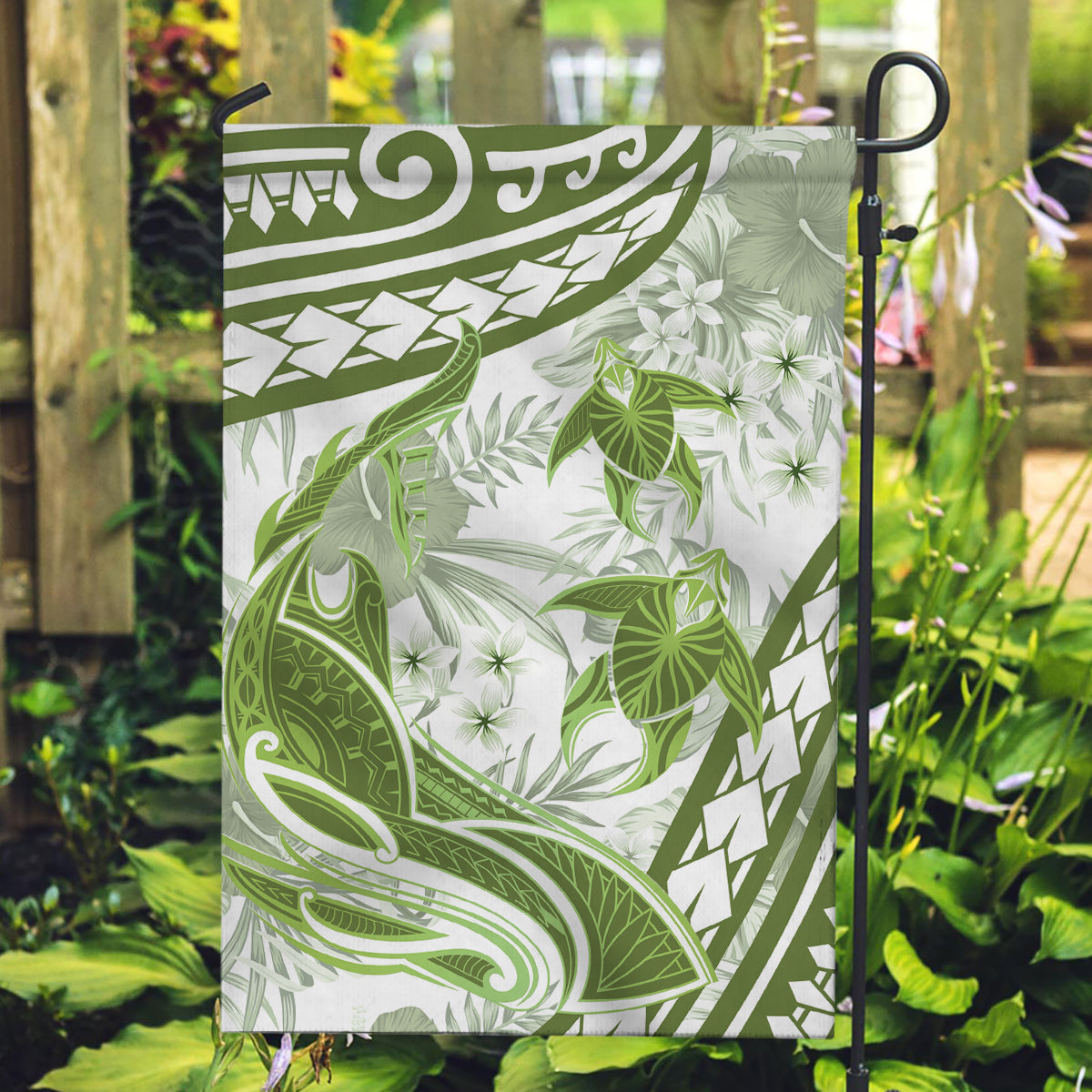 Lime Green Polynesia Garden Flag Polynesian Turtle Shark Tattoo Tropical Vintage