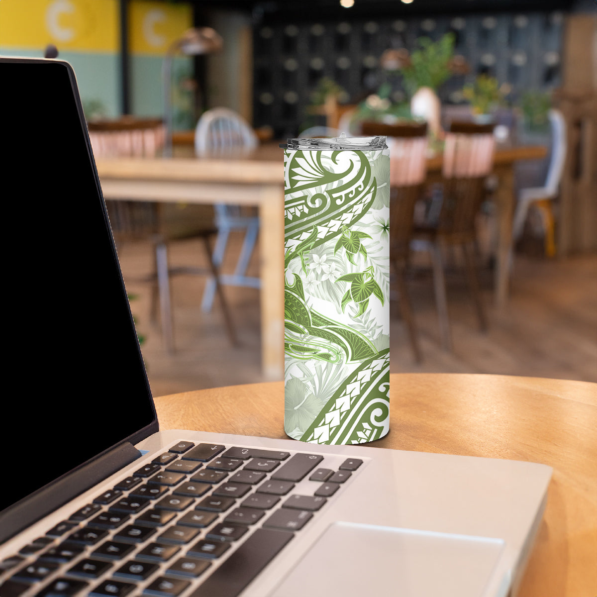Lime Green Polynesia Skinny Tumbler Polynesian Turtle Shark Tattoo Tropical Vintage