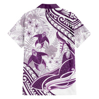 Purple Polynesia Family Matching Off Shoulder Long Sleeve Dress and Hawaiian Shirt Polynesian Turtle Shark Tattoo Tropical Vintage LT14 - Polynesian Pride