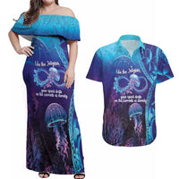 Polynesia Jellyfish Memorial Personalised Couples Matching Off Shoulder Maxi Dress and Hawaiian Shirt Infinity Jellies Polynesian Pattern LT14 Purple - Polynesian Pride