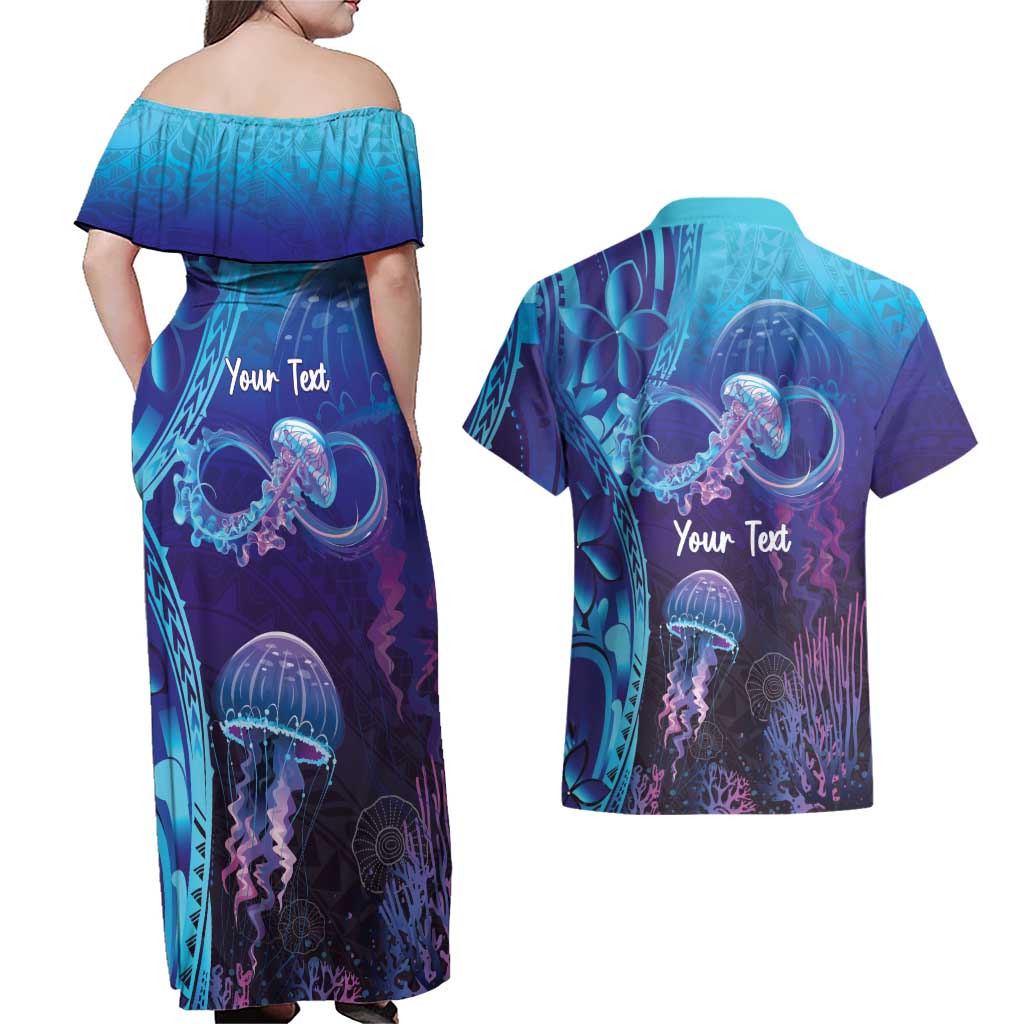 Polynesia Jellyfish Memorial Personalised Couples Matching Off Shoulder Maxi Dress and Hawaiian Shirt Infinity Jellies Polynesian Pattern LT14 - Polynesian Pride
