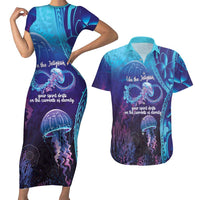 Polynesia Jellyfish Memorial Personalised Couples Matching Short Sleeve Bodycon Dress and Hawaiian Shirt Infinity Jellies Polynesian Pattern
