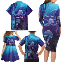 Polynesia Jellyfish Memorial Personalised Family Matching Long Sleeve Bodycon Dress and Hawaiian Shirt Infinity Jellies Polynesian Pattern LT14 - Polynesian Pride