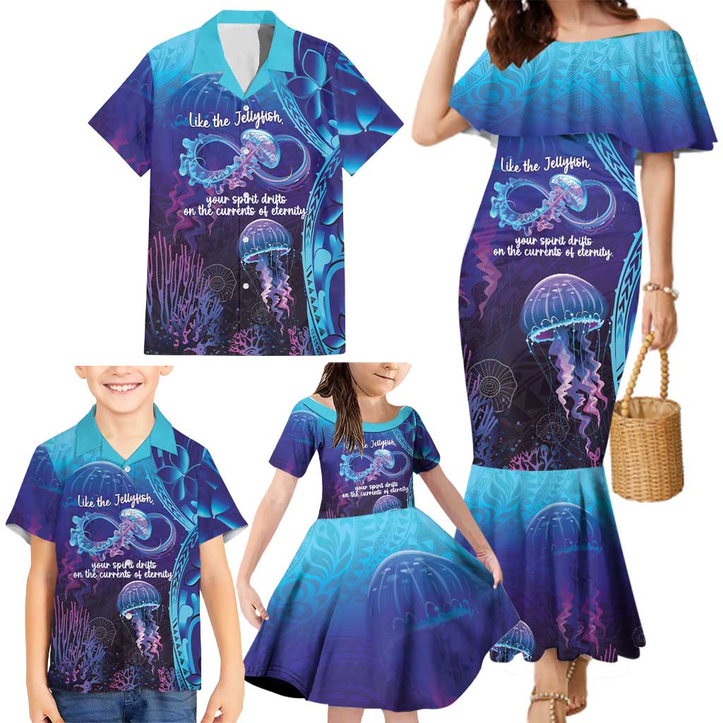 Polynesia Jellyfish Memorial Personalised Family Matching Mermaid Dress and Hawaiian Shirt Infinity Jellies Polynesian Pattern LT14 - Polynesian Pride