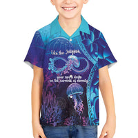 Polynesia Jellyfish Memorial Personalised Family Matching Off The Shoulder Long Sleeve Dress and Hawaiian Shirt Infinity Jellies Polynesian Pattern LT14 Son's Shirt Purple - Polynesian Pride