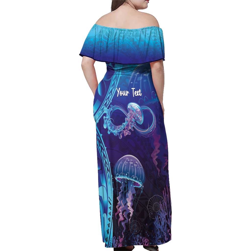 Polynesia Jellyfish Memorial Personalised Family Matching Off Shoulder Maxi Dress and Hawaiian Shirt Infinity Jellies Polynesian Pattern LT14 - Polynesian Pride