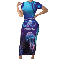 Polynesia Jellyfish Memorial Personalised Family Matching Short Sleeve Bodycon Dress and Hawaiian Shirt Infinity Jellies Polynesian Pattern LT14 Mom's Dress Purple - Polynesian Pride