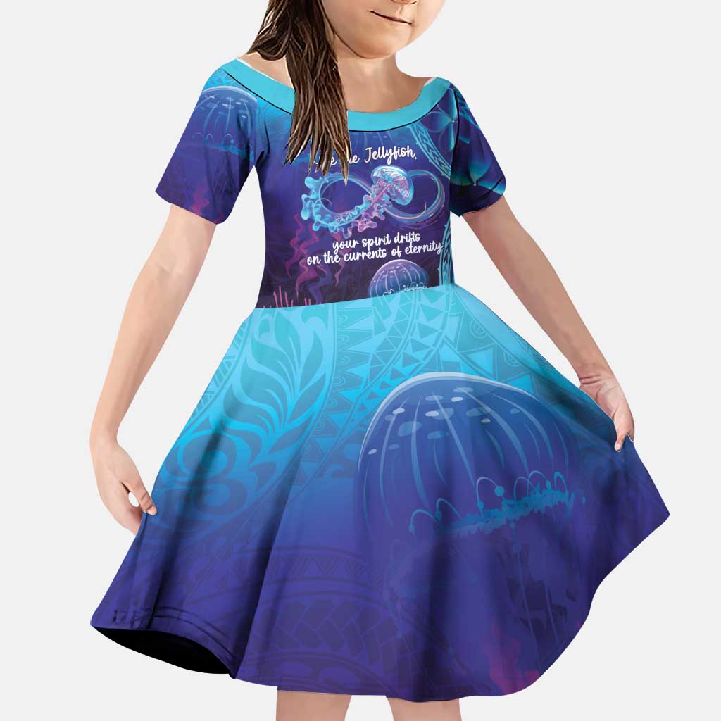 Polynesia Jellyfish Memorial Personalised Family Matching Summer Maxi Dress and Hawaiian Shirt Infinity Jellies Polynesian Pattern LT14 Daughter's Dress Purple - Polynesian Pride