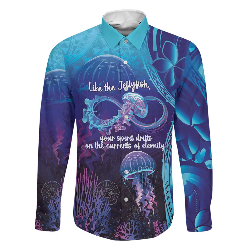 Polynesia Jellyfish Memorial Personalised Family Matching Summer Maxi Dress and Hawaiian Shirt Infinity Jellies Polynesian Pattern LT14 Dad's Shirt - Long Sleeve Purple - Polynesian Pride