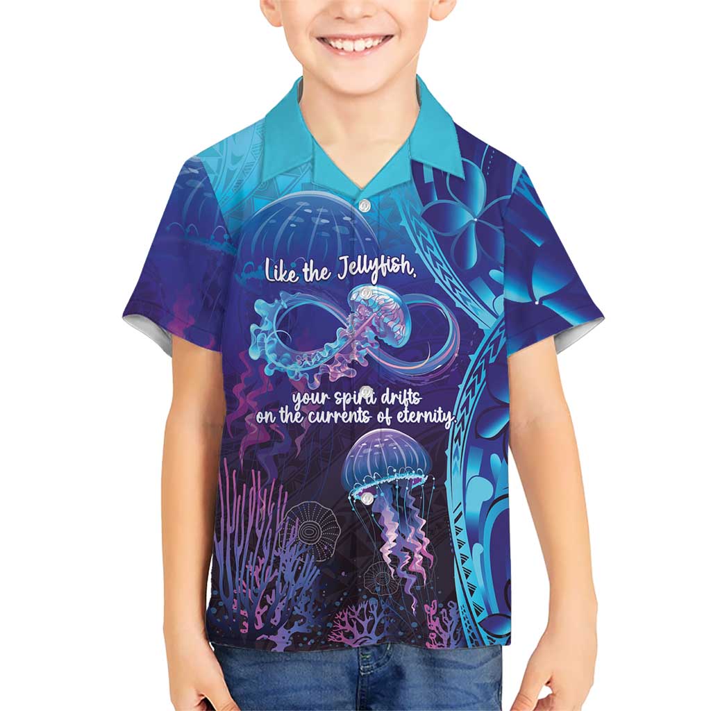 Polynesia Jellyfish Memorial Personalised Kid Hawaiian Shirt Infinity Jellies Polynesian Pattern LT14 Kid Purple - Polynesian Pride