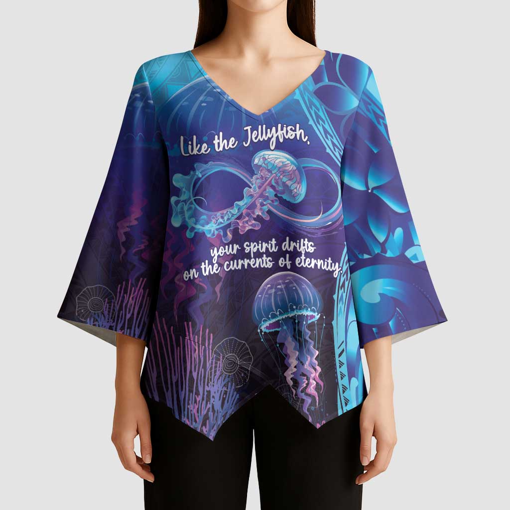 Polynesia Jellyfish Memorial Personalised Kimono Sleeve Blouse Infinity Jellies Polynesian Pattern
