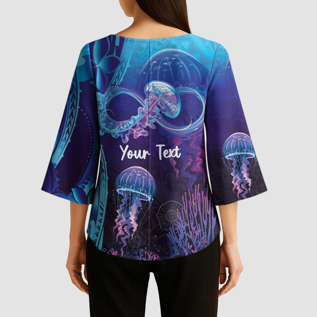 Polynesia Jellyfish Memorial Personalised Kimono Sleeve Blouse Infinity Jellies Polynesian Pattern