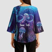 Polynesia Jellyfish Memorial Personalised Kimono Sleeve Blouse Infinity Jellies Polynesian Pattern