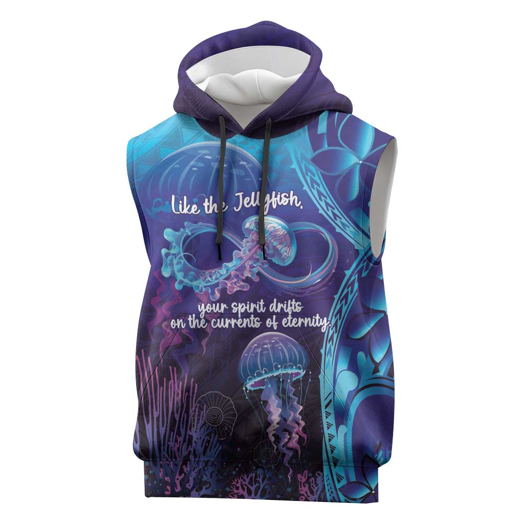 Polynesia Jellyfish Memorial Personalised Sleeveless Hoodie Infinity Jellies Polynesian Pattern