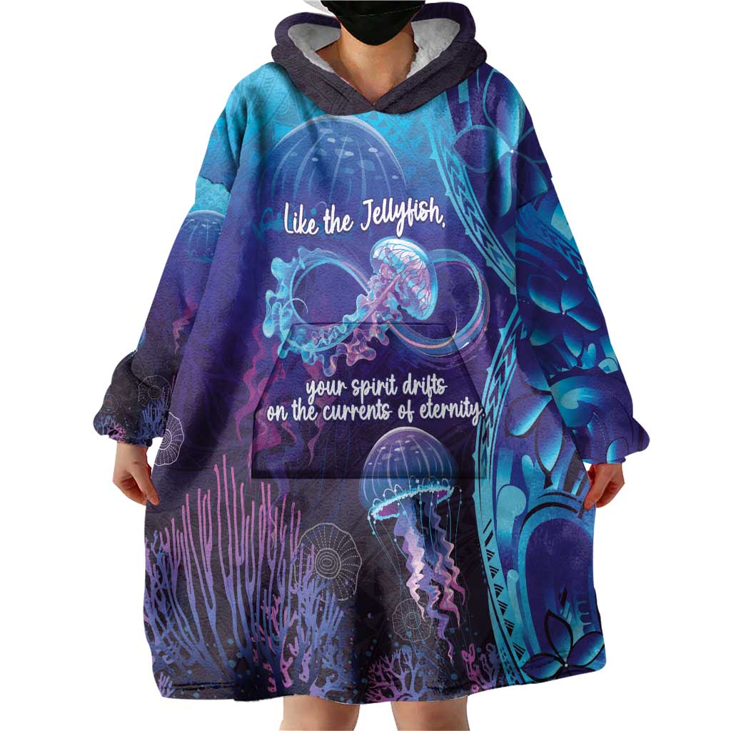Polynesia Jellyfish Memorial Personalised Wearable Blanket Hoodie Infinity Jellies Polynesian Pattern