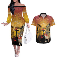 Australia And New Zealand ANZAC Couples Matching Off The Shoulder Long Sleeve Dress and Hawaiian Shirt Aussie Kangaroo With Aotearoa Kiwi Lest We Forget LT14 Yellow - Polynesian Pride