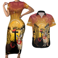 Australia And New Zealand ANZAC Couples Matching Short Sleeve Bodycon Dress and Hawaiian Shirt Aussie Kangaroo With Aotearoa Kiwi Lest We Forget LT14 Yellow - Polynesian Pride