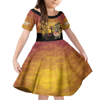 Australia And New Zealand ANZAC Family Matching Off Shoulder Maxi Dress and Hawaiian Shirt Aussie Kangaroo With Aotearoa Kiwi Lest We Forget LT14 Daughter's Dress Yellow - Polynesian Pride