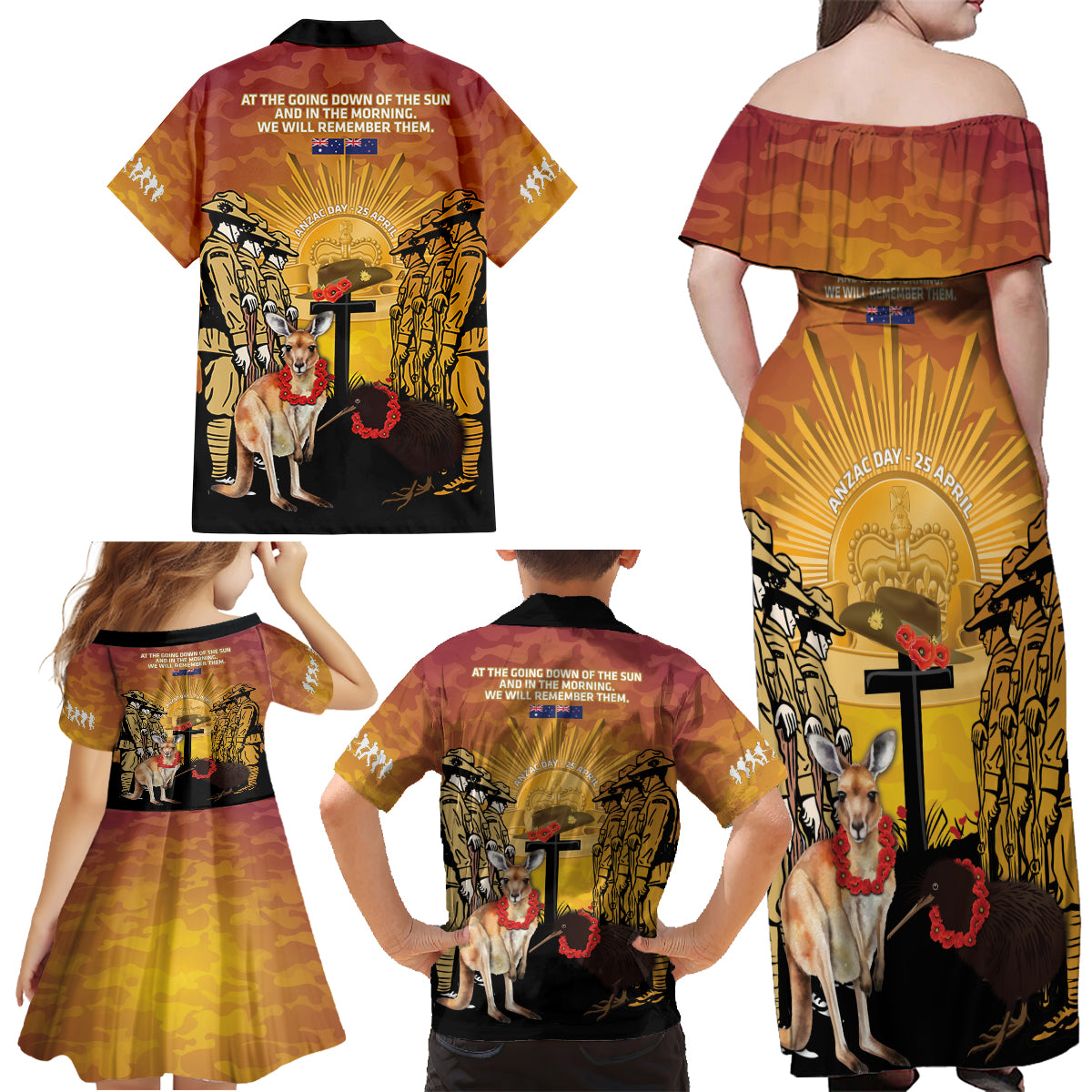 Australia And New Zealand ANZAC Family Matching Off Shoulder Maxi Dress and Hawaiian Shirt Aussie Kangaroo With Aotearoa Kiwi Lest We Forget LT14 - Polynesian Pride