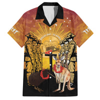 Australia And New Zealand ANZAC Family Matching Off Shoulder Short Dress and Hawaiian Shirt Aussie Kangaroo With Aotearoa Kiwi Lest We Forget LT14 Dad's Shirt - Short Sleeve Yellow - Polynesian Pride