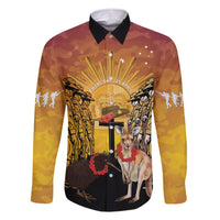 Australia And New Zealand ANZAC Family Matching Short Sleeve Bodycon Dress and Hawaiian Shirt Aussie Kangaroo With Aotearoa Kiwi Lest We Forget LT14 Dad's Shirt - Long Sleeve Yellow - Polynesian Pride