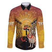 Australia And New Zealand ANZAC Family Matching Tank Maxi Dress and Hawaiian Shirt Aussie Kangaroo With Aotearoa Kiwi Lest We Forget LT14 Dad's Shirt - Long Sleeve Yellow - Polynesian Pride