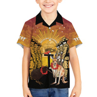 Australia And New Zealand ANZAC Family Matching Tank Maxi Dress and Hawaiian Shirt Aussie Kangaroo With Aotearoa Kiwi Lest We Forget LT14 Son's Shirt Yellow - Polynesian Pride