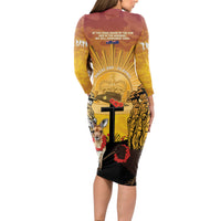 Australia And New Zealand ANZAC Long Sleeve Bodycon Dress Aussie Kangaroo With Aotearoa Kiwi Lest We Forget LT14 - Polynesian Pride