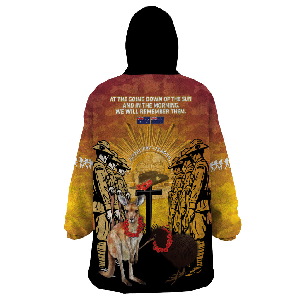 Australia And New Zealand ANZAC Wearable Blanket Hoodie Aussie Kangaroo With Aotearoa Kiwi Lest We Forget LT14 - Polynesian Pride