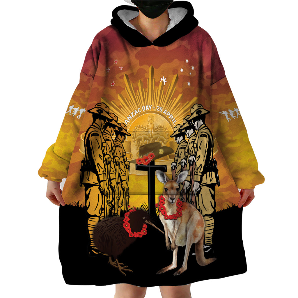 Australia And New Zealand ANZAC Wearable Blanket Hoodie Aussie Kangaroo With Aotearoa Kiwi Lest We Forget LT14 - Polynesian Pride
