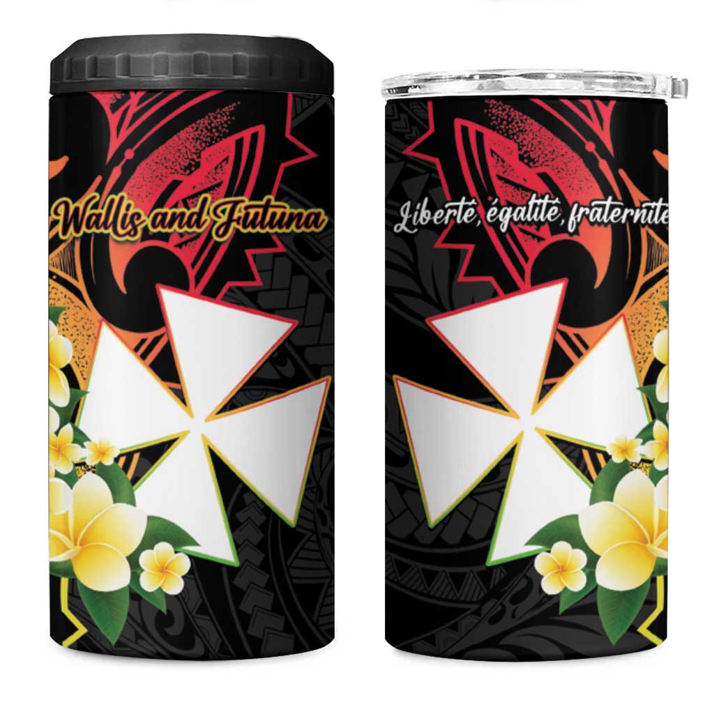 Wallis and Futuna Victory Day 4 in 1 Can Cooler Tumbler Liberty Equality Fraternity Polynesian Plumeria LT14 One Size: 16 oz Black - Polynesian Pride