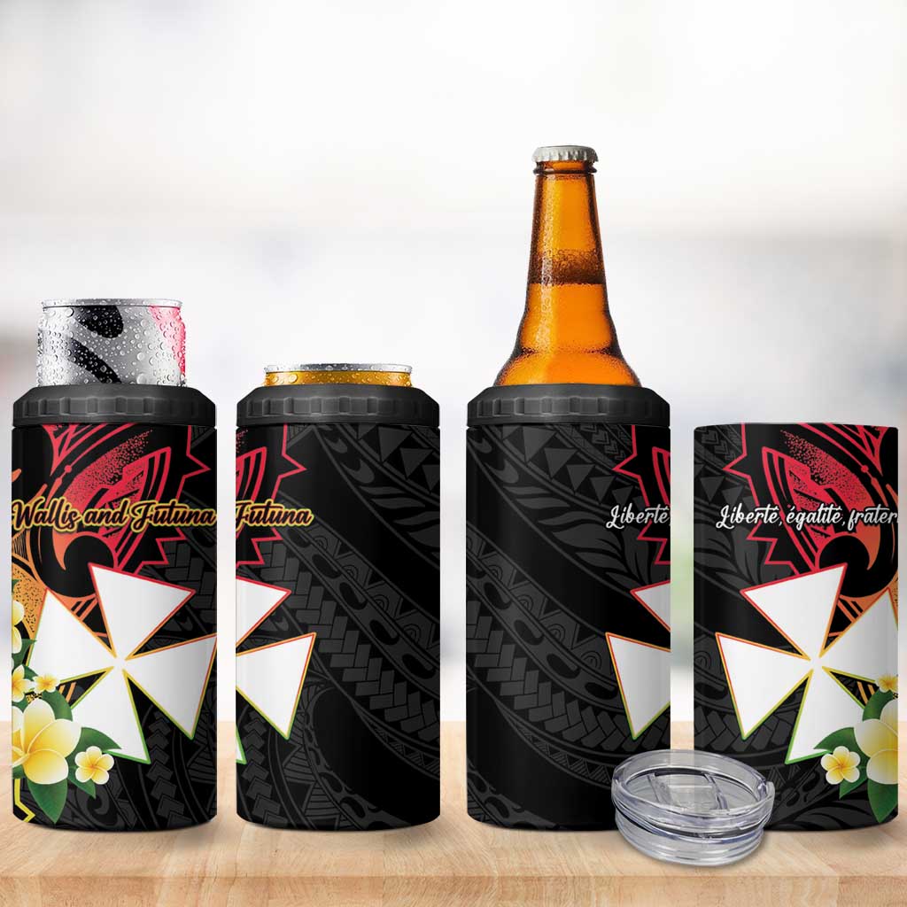 Wallis and Futuna Victory Day 4 in 1 Can Cooler Tumbler Liberty Equality Fraternity Polynesian Plumeria LT14 - Polynesian Pride