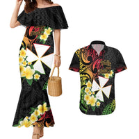 Wallis and Futuna Victory Day Couples Matching Mermaid Dress and Hawaiian Shirt Liberty Equality Fraternity Polynesian Plumeria LT14 Black - Polynesian Pride