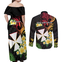 Wallis and Futuna Victory Day Couples Matching Off Shoulder Maxi Dress and Long Sleeve Button Shirt Liberty Equality Fraternity Polynesian Plumeria LT14 - Polynesian Pride