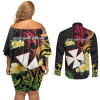 Wallis and Futuna Victory Day Couples Matching Off Shoulder Short Dress and Long Sleeve Button Shirt Liberty Equality Fraternity Polynesian Plumeria LT14 - Polynesian Pride