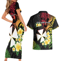 Wallis and Futuna Victory Day Couples Matching Short Sleeve Bodycon Dress and Hawaiian Shirt Liberty Equality Fraternity Polynesian Plumeria LT14 - Polynesian Pride