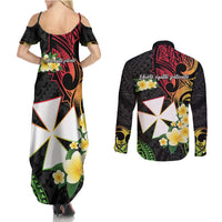 Wallis and Futuna Victory Day Couples Matching Summer Maxi Dress and Long Sleeve Button Shirt Liberty Equality Fraternity Polynesian Plumeria LT14 - Polynesian Pride