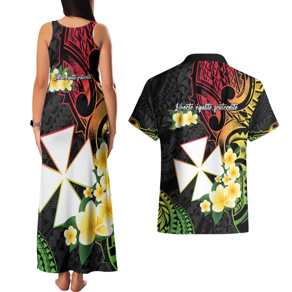 Wallis and Futuna Victory Day Couples Matching Tank Maxi Dress and Hawaiian Shirt Liberty Equality Fraternity Polynesian Plumeria LT14 - Polynesian Pride