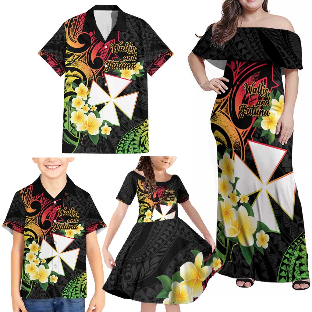 Wallis and Futuna Victory Day Family Matching Off Shoulder Maxi Dress and Hawaiian Shirt Liberty Equality Fraternity Polynesian Plumeria LT14 - Polynesian Pride
