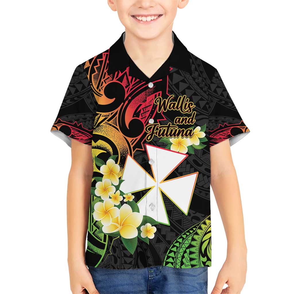 Wallis and Futuna Victory Day Family Matching Off Shoulder Maxi Dress and Hawaiian Shirt Liberty Equality Fraternity Polynesian Plumeria LT14 Son's Shirt Black - Polynesian Pride