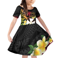 Wallis and Futuna Victory Day Family Matching Off Shoulder Short Dress and Hawaiian Shirt Liberty Equality Fraternity Polynesian Plumeria LT14 Daughter's Dress Black - Polynesian Pride