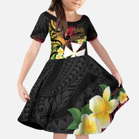 Wallis and Futuna Victory Day Family Matching Puletasi and Hawaiian Shirt Liberty Equality Fraternity Polynesian Plumeria LT14 Daughter's Dress Black - Polynesian Pride