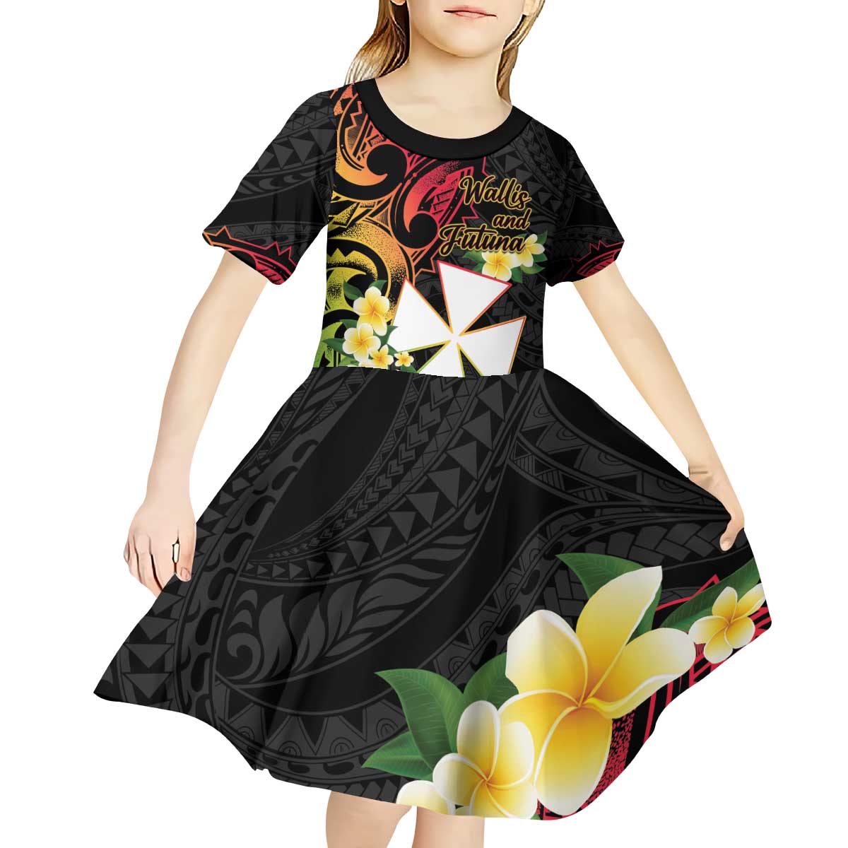 Wallis and Futuna Victory Day Kid Short Sleeve Dress Liberty Equality Fraternity Polynesian Plumeria LT14 - Polynesian Pride